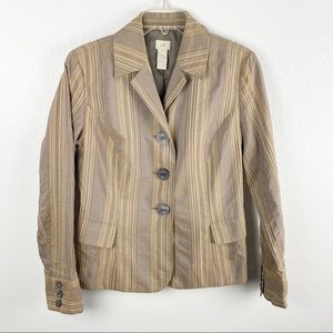 J. JILL Brown Striped Wool Blend Three Button Blazer, Size 8